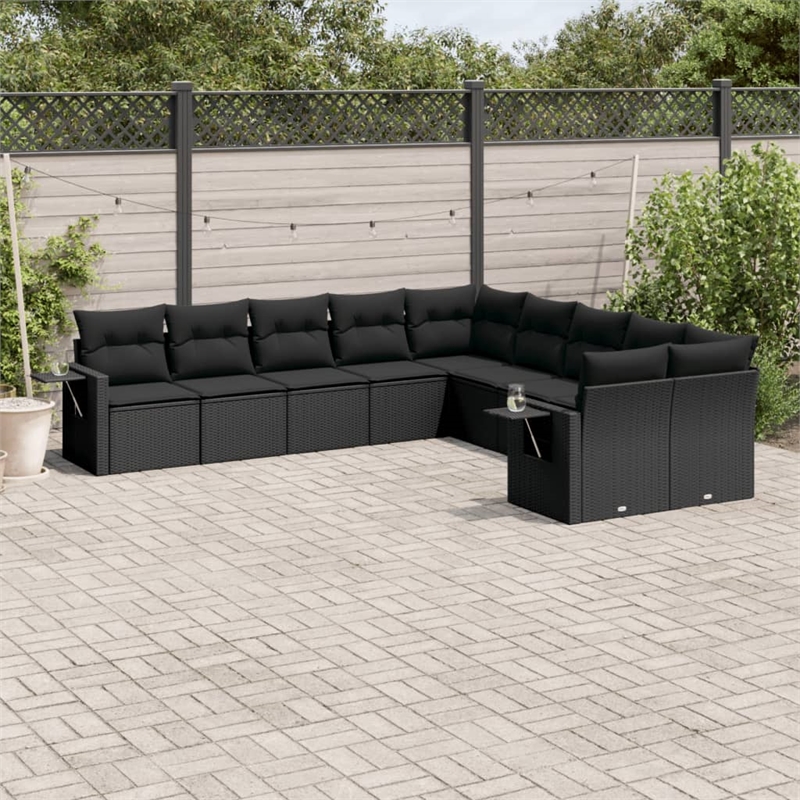 Afuera Living Contemporary 10 Piece Poly Rattan Large Sofa Set in Black