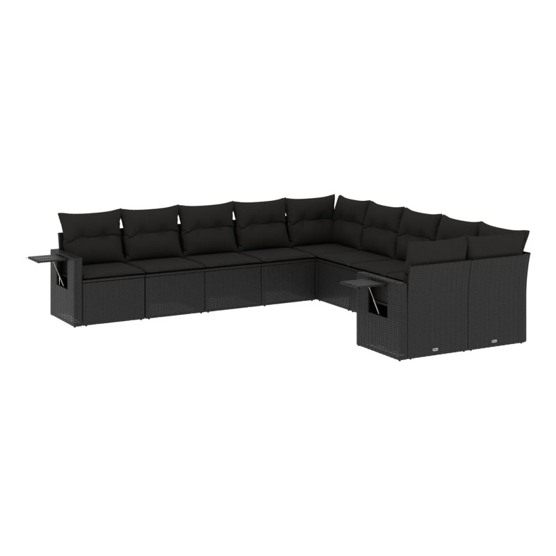 Afuera Living Contemporary 10 Piece Poly Rattan Large Sofa Set in Black