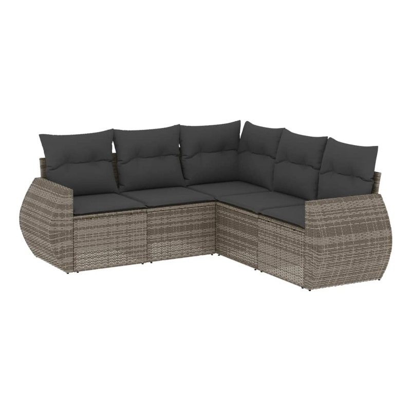 Afuera Living Contemporary 5 Piece Poly Rattan Sofa Set in Gray