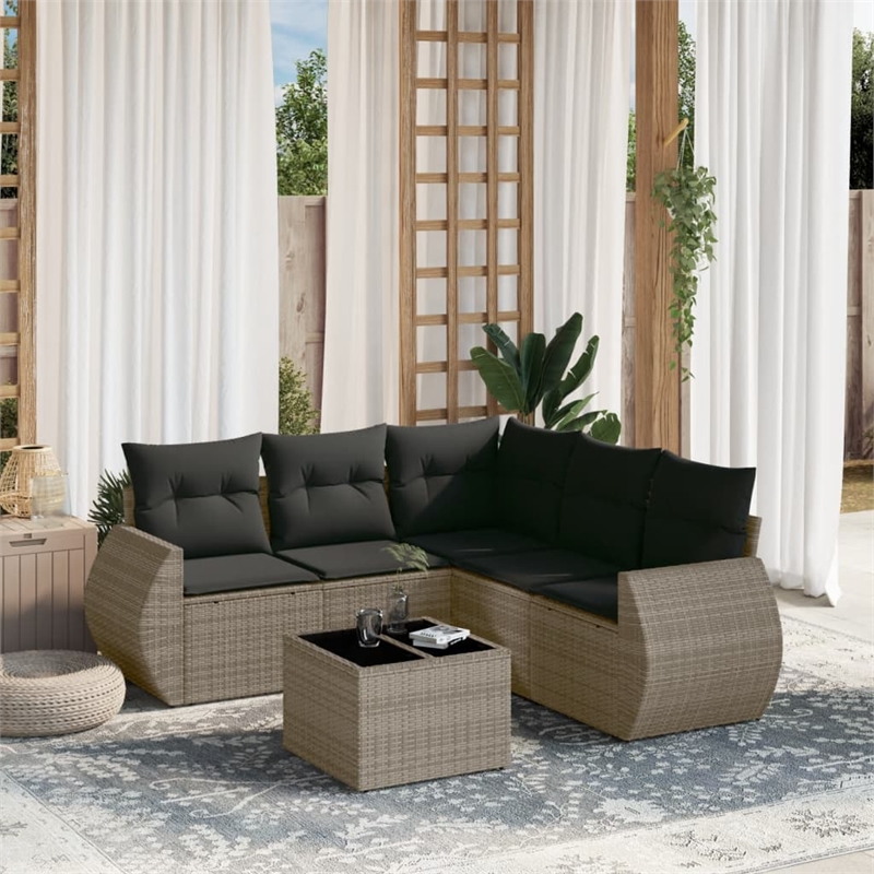 Afuera Living Contemporary 6 Piece Poly Rattan Large Sofa Set in Gray
