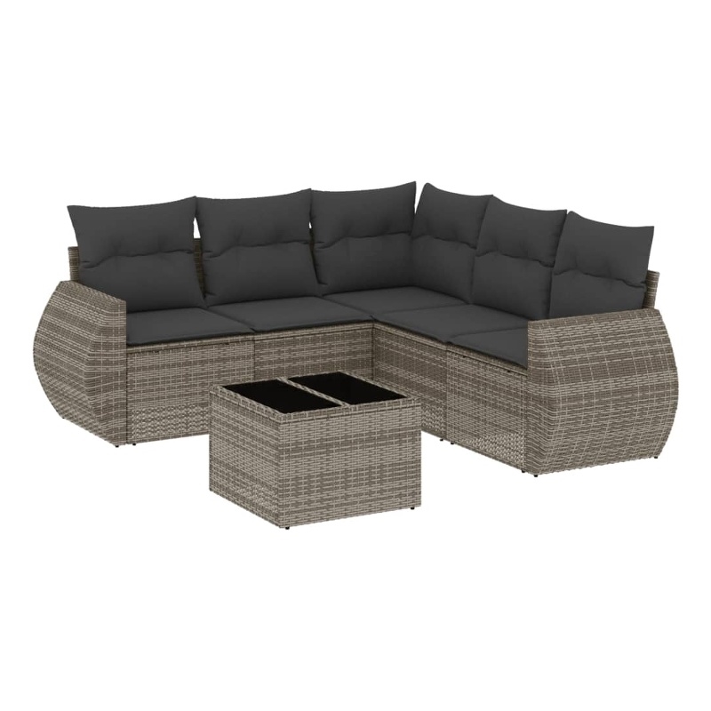 Afuera Living Contemporary 6 Piece Poly Rattan Large Sofa Set in Gray