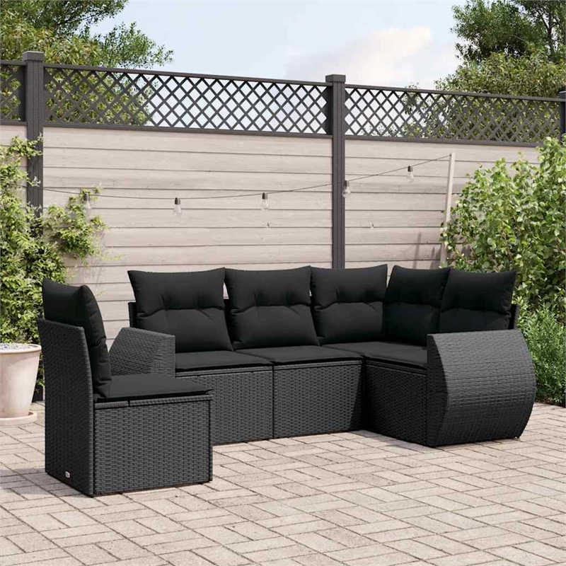 Afuera Living Contemporary Synthetic Poly Rattan 5 Piece  Sofa Set in Black