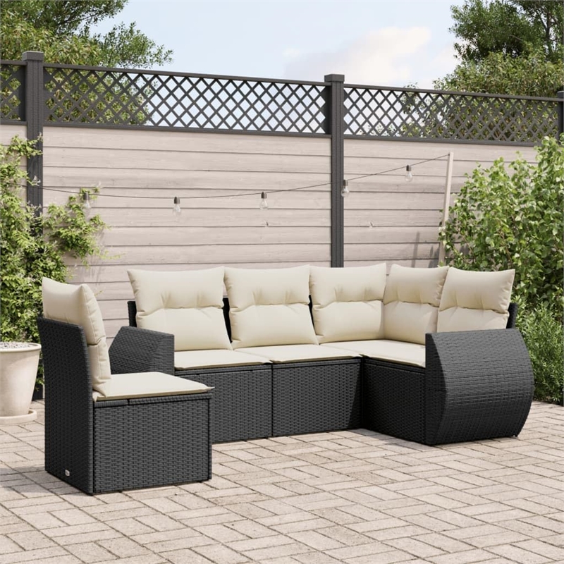 Afuera Living Contemporary 5 Piece Poly Rattan Sofa Set in Black