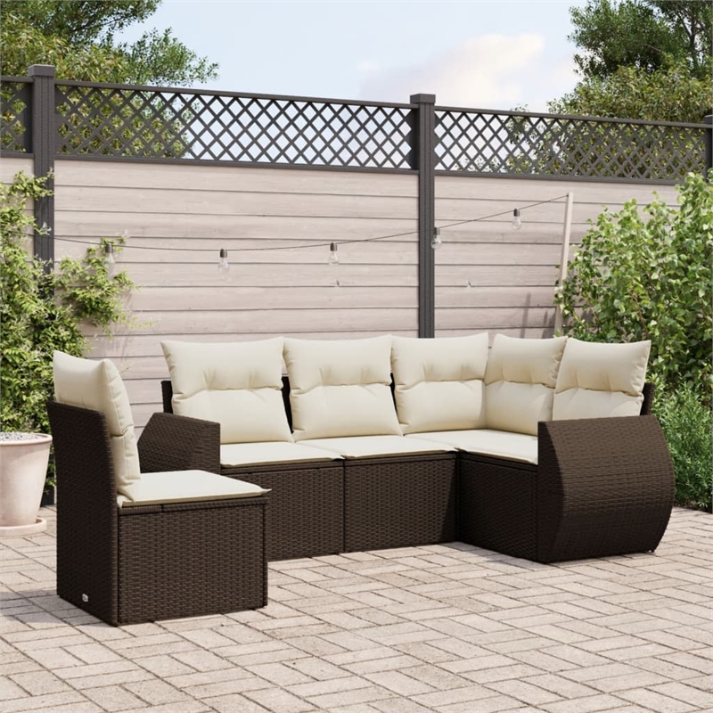 Afuera Living Contemporary 5 Piece Poly Rattan Sofa Set in Brown
