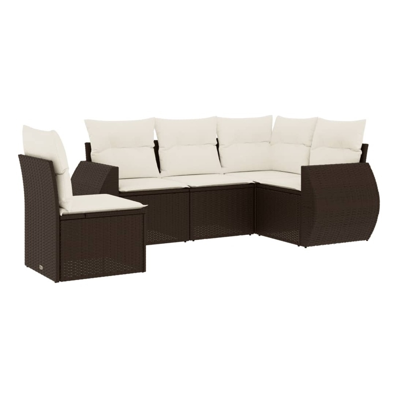 Afuera Living Contemporary 5 Piece Poly Rattan Sofa Set in Brown