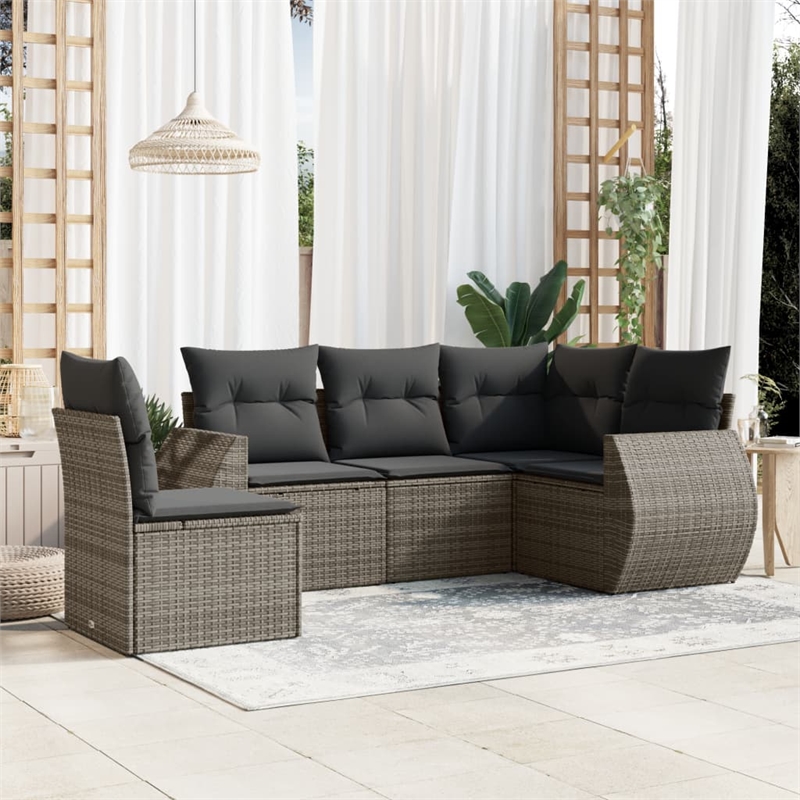 Afuera Living Contemporary 5 Piece Poly Rattan Sofa Set in Gray