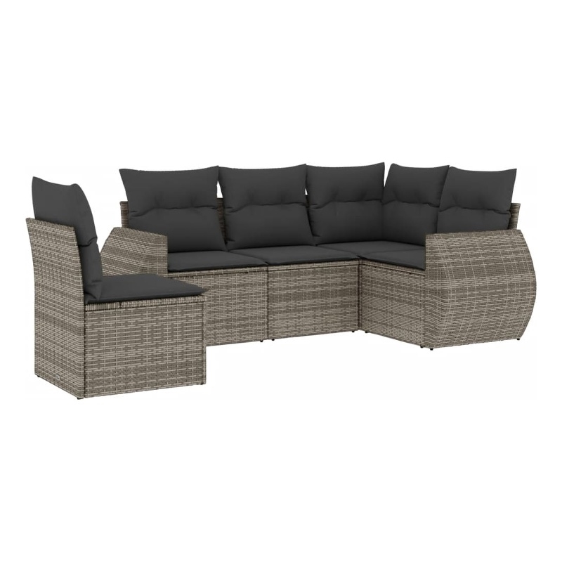 Afuera Living Contemporary 5 Piece Poly Rattan Sofa Set in Gray