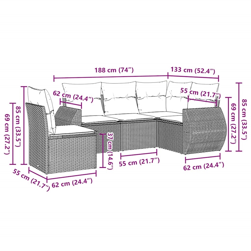 Afuera Living Contemporary Synthetic Poly Rattan  Large Sofa Set in Gray