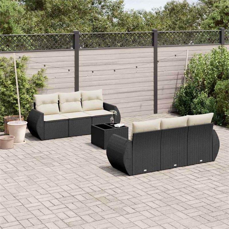 Afuera Living Contemporary Synthetic Poly Rattan 7 Piece Sofa Set in Black/Cream