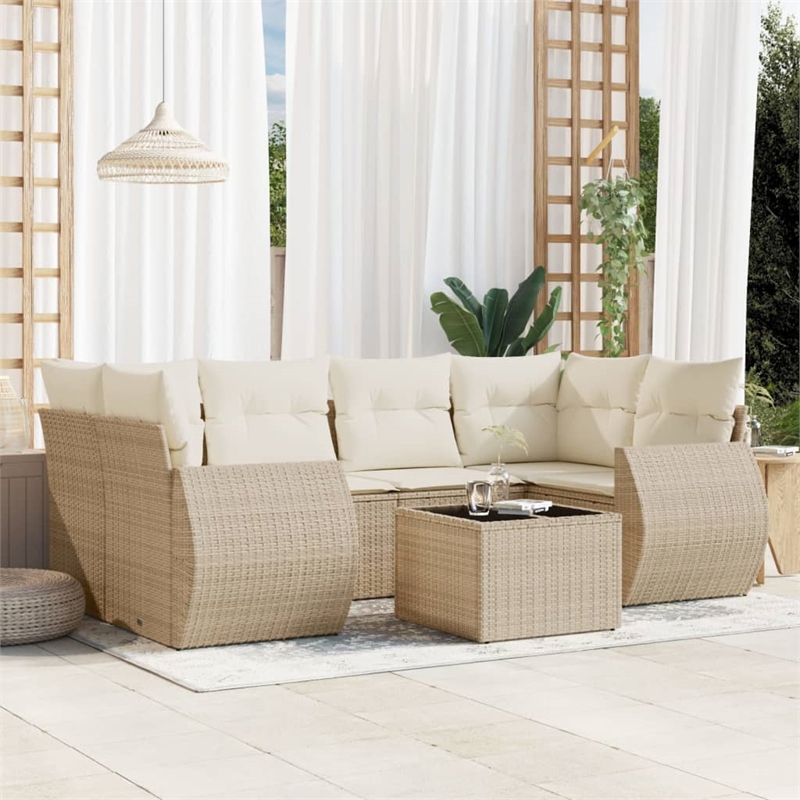 Afuera Living Contemporary 7 Piece Poly Rattan Sofa Set in Beige