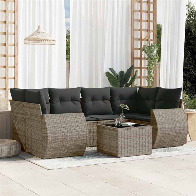 Afuera Living Contemporary 7 Piece Poly Rattan Sofa Set in Gray