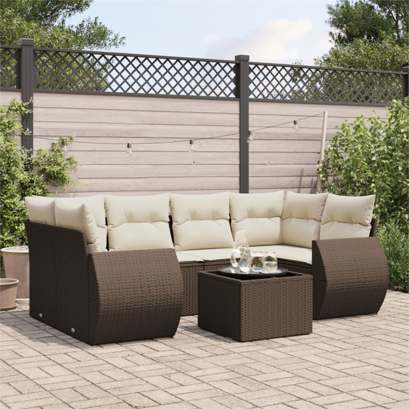 Afuera Living Contemporary 7 Piece Poly Rattan Large Sofa Set in Brown