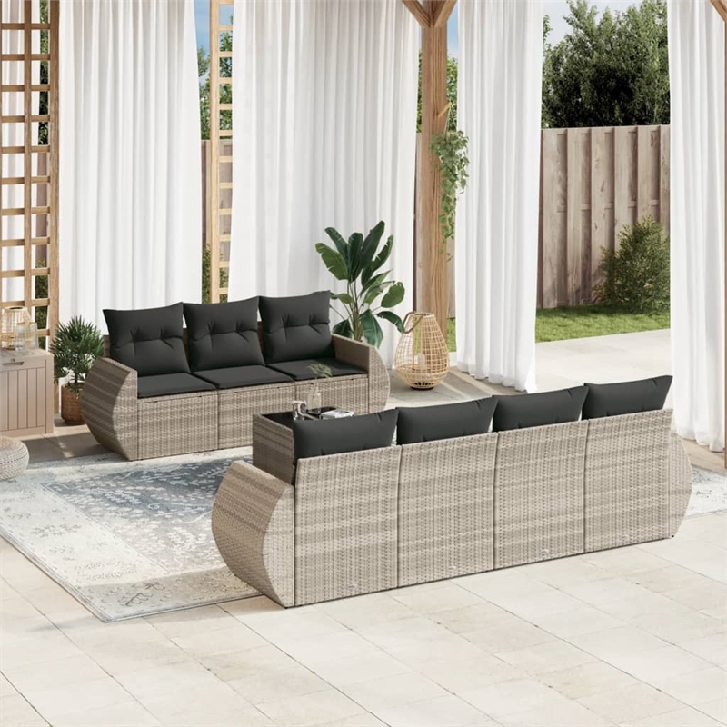 Afuera Living Contemporary 8 Piece Poly Rattan Sofa Set in Gray