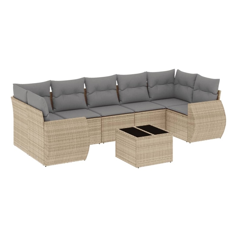 Afuera Living Contemporary Synthetic Poly Rattan 8 Piece Sofa Set in Beige