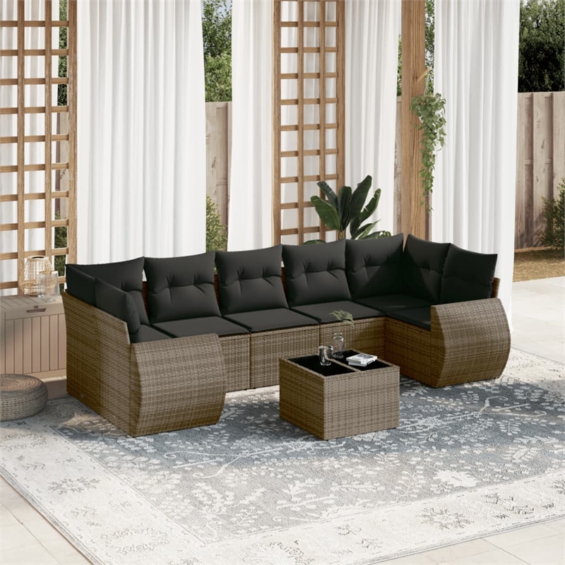 Afuera Living Contemporary 8 Piece Poly Rattan Sofa Set in Gray