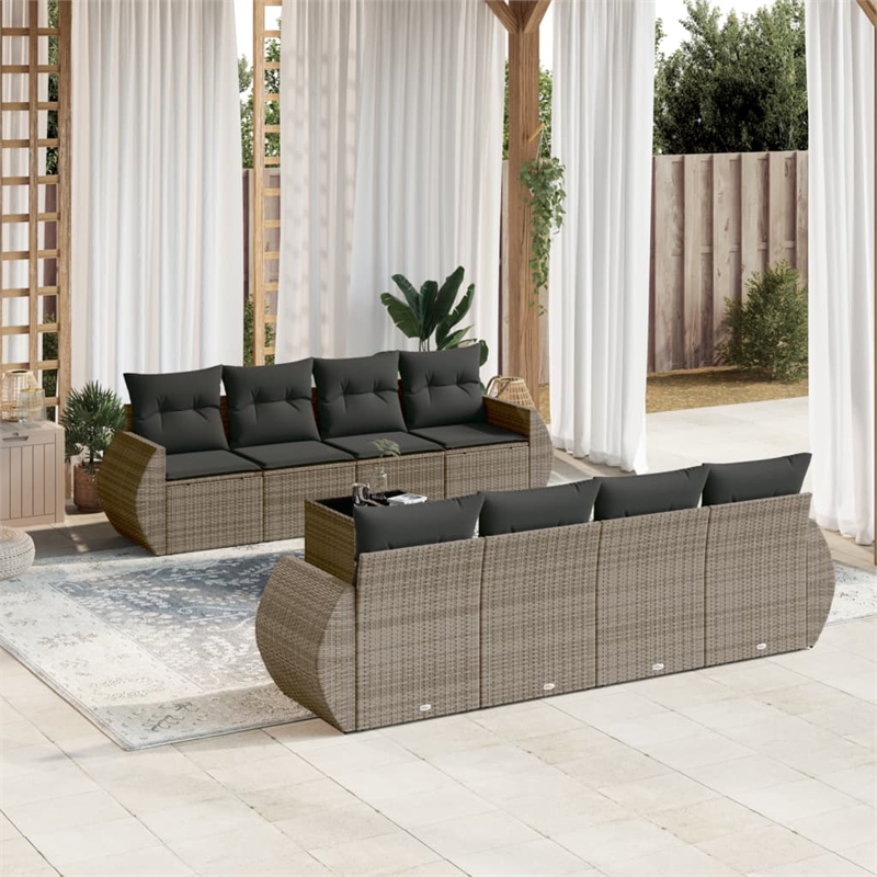 Afuera Living Contemporary 9 Piece Poly Rattan Small Sofa Set in Gray