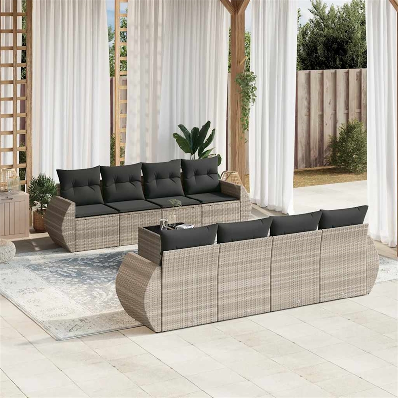 Afuera Living Contemporary 9 Piece Poly Rattan Sofa Set in Gray