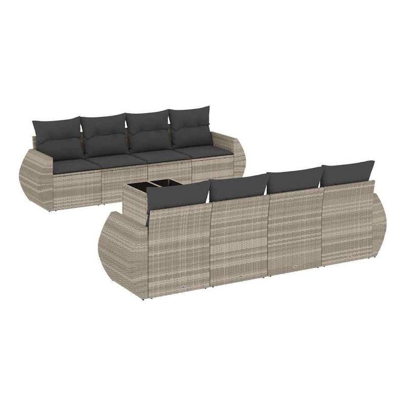 Afuera Living Contemporary 9 Piece Poly Rattan Sofa Set in Gray
