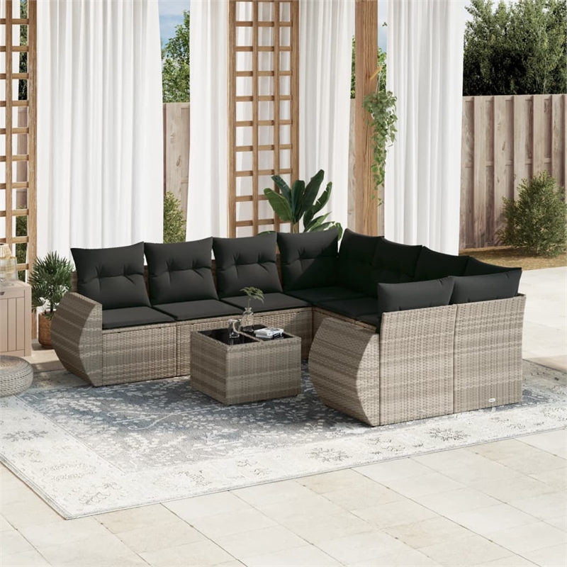Afuera Living 9 Piece Poly Rattan Sofa Set in Light Gray/Dark Gray