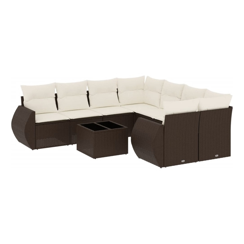 Afuera Living Contemporary 9 Piece Poly Rattan Sofa Set in Brown/Cream