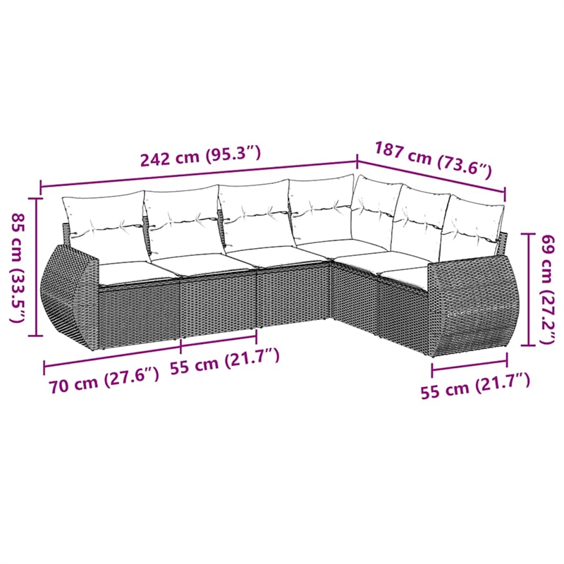 Afuera Living Contemporary 6 Piece Poly Rattan Sofa Set in Black