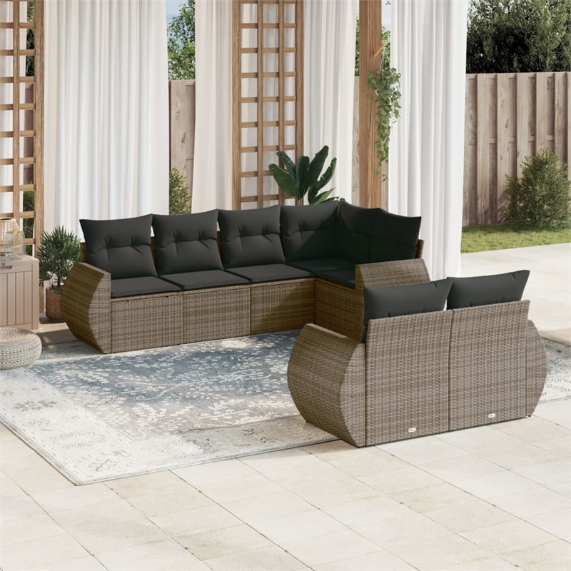 Afuera Living Contemporary 7 Piece Poly Rattan Sofa Set in Gray
