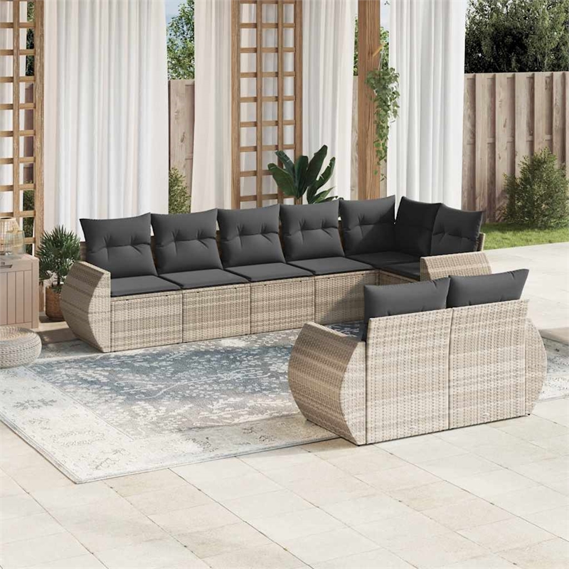 Afuera Living Contemporary 8 Piece Poly Rattan Small Sofa Set in Gray