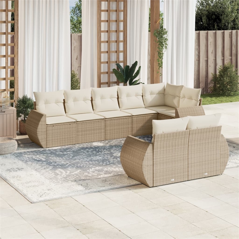 Afuera Living Contemporary 8 Piece Poly Rattan Sofa Set in Cream/Beige