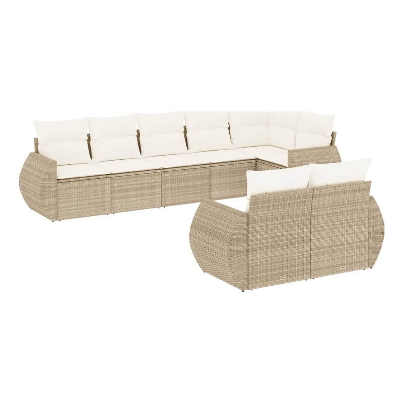 Afuera Living Contemporary 8 Piece Poly Rattan Sofa Set in Cream/Beige
