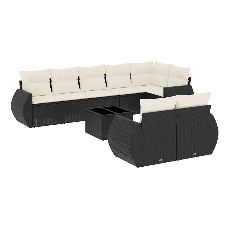 Afuera Living Contemporary 9 Piece Poly Rattan Sofa Set in Black