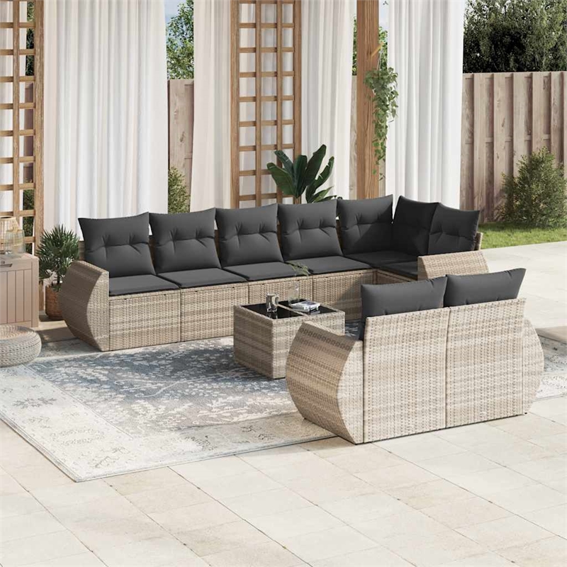 Afuera Living Contemporary 9 Piece Poly Rattan Sofa Set in Gray