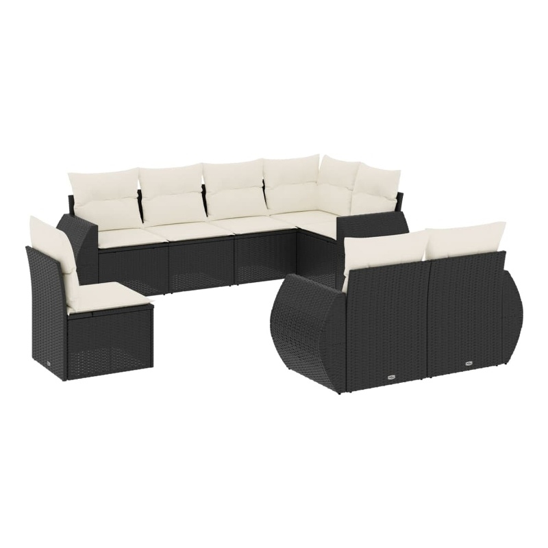 Afuera Living Contemporary Synthetic Poly Rattan 8 Piece Sofa Set in Black/Cream