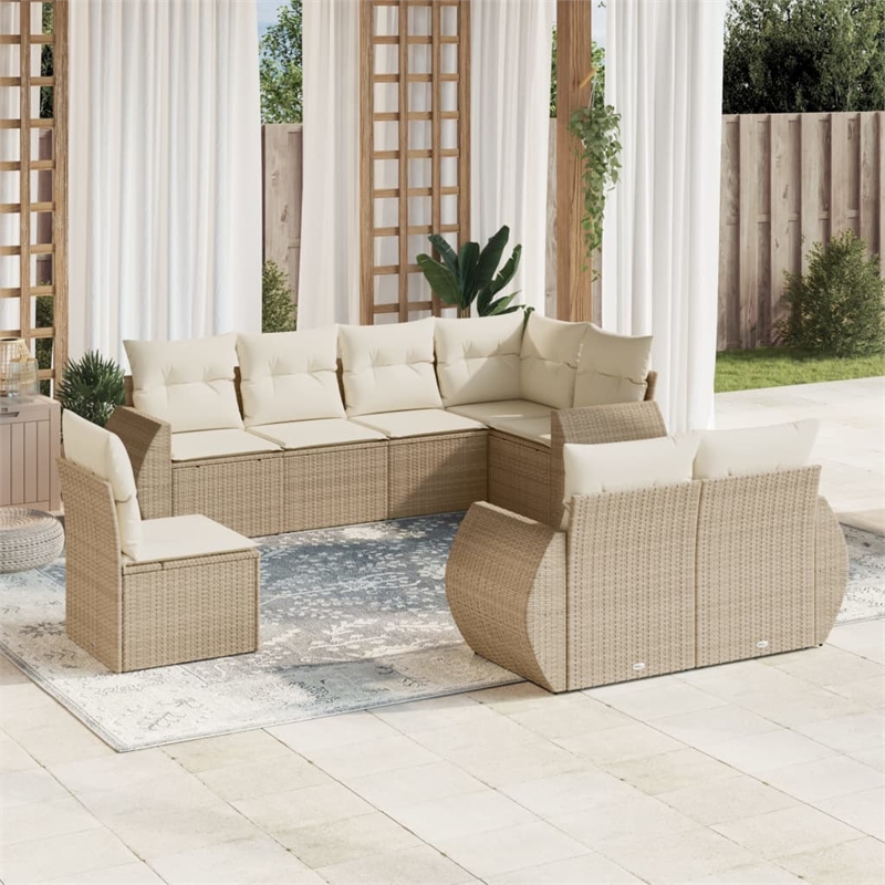 Afuera Living Contemporary Synthetic Poly Rattan 8 Piece Sofa Set in Beige