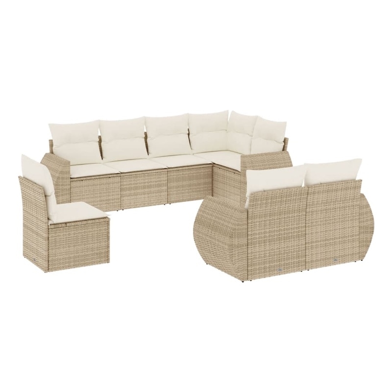 Afuera Living Contemporary Synthetic Poly Rattan 8 Piece Sofa Set in Beige