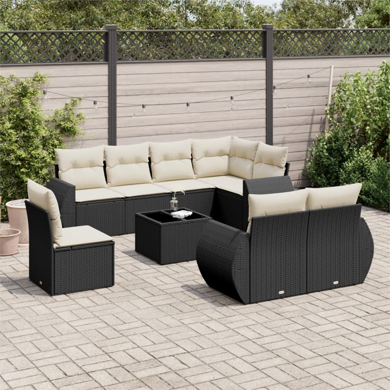 Afuera Living Contemporary 9 Piece Poly Rattan Large Sofa Set in Black