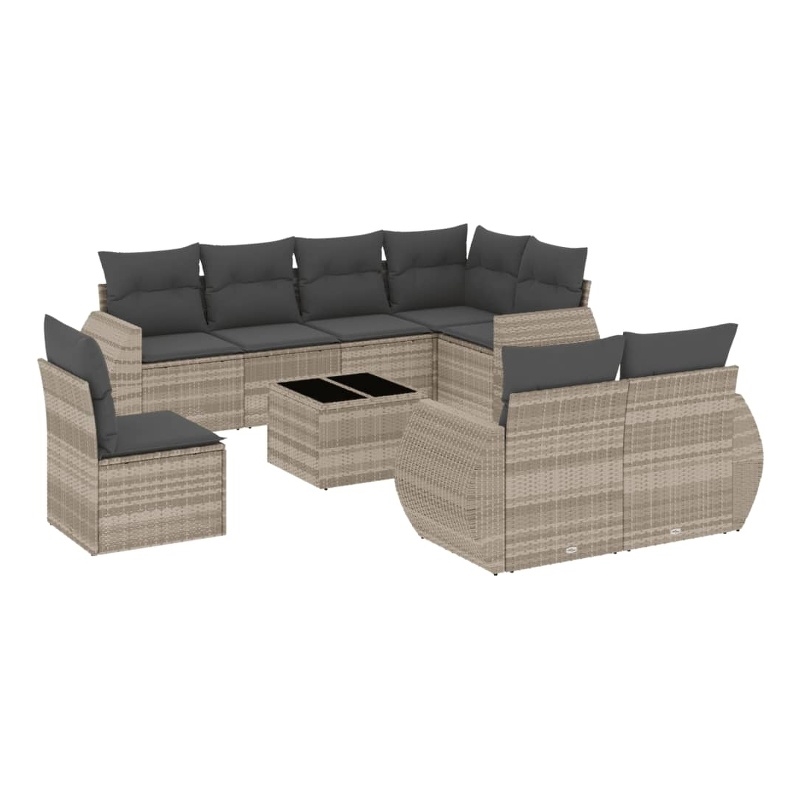 Afuera Living Contemporary 9 Piece Poly Rattan Sofa Set in Gray