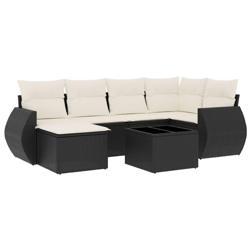 Afuera Living Contemporary 7 Piece Poly Rattan Sofa Set in Black/Cream