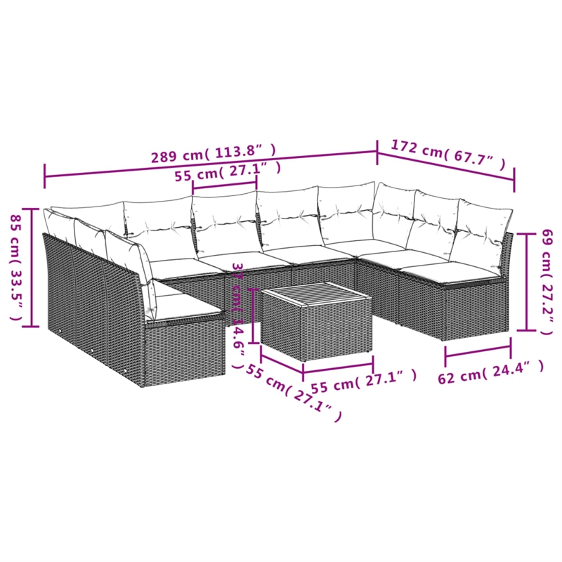 Afuera Living Synthetic Poly Rattan 10 Piece Sofa Set in Black/Cream