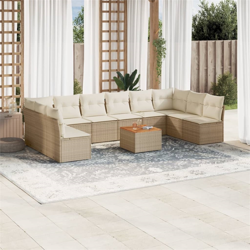 Afuera Living Contemporary 11 Piece Poly Rattan Sofa Set in Cream/Beige