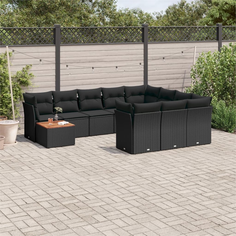 Afuera Living Contemporary 11 Piece Poly Rattan Sofa Set in Black