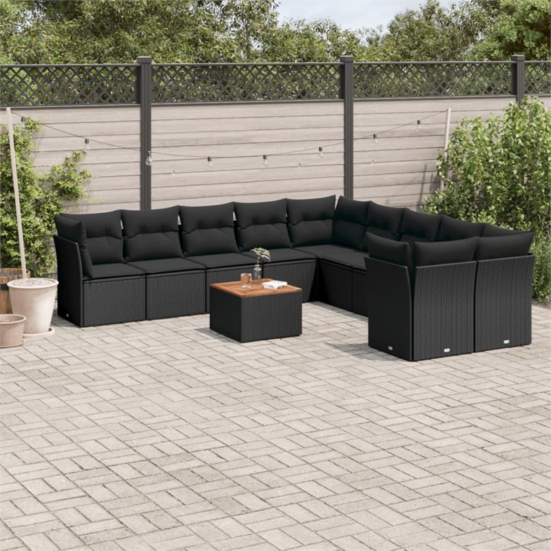 Afuera Living Contemporary 11 Piece Poly Rattan Sofa Set in Black