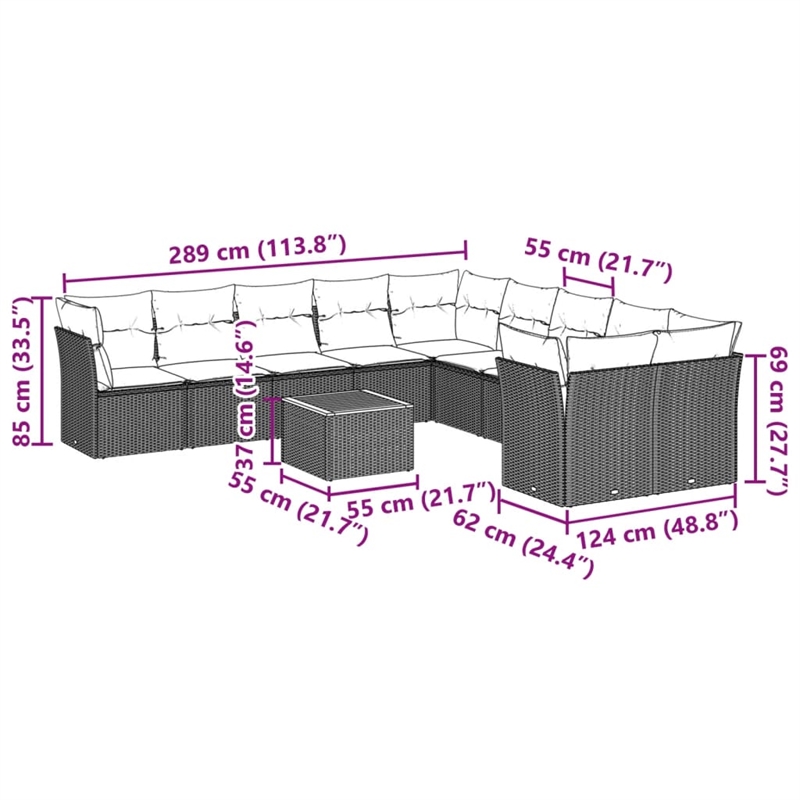 Afuera Living Contemporary 11 Piece Poly Rattan Sofa Set in Black