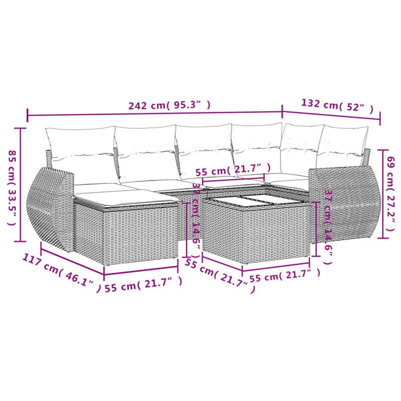 Afuera Living Contemporary 7 Piece Poly Rattan Sofa Set in Brown