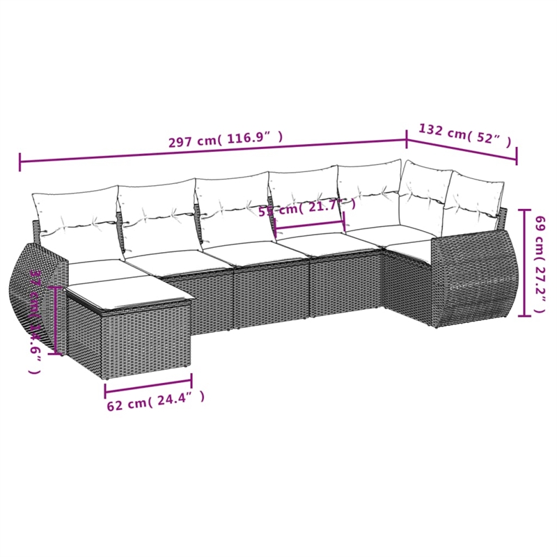 Afuera Living Contemporary 7 Piece Poly Rattan Sofa Set in Gray/Beige