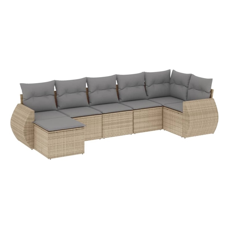 Afuera Living Contemporary 7 Piece Poly Rattan Sofa Set in Gray/Beige