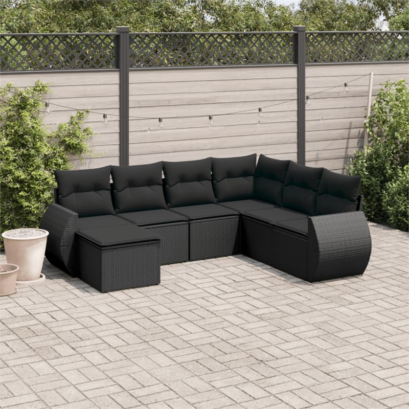 Afuera Living Contemporary 7 Piece Poly Rattan Sofa Set in Black
