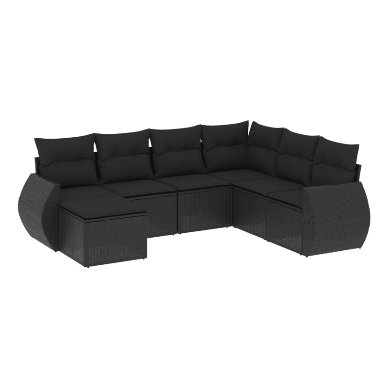 Afuera Living Contemporary 7 Piece Poly Rattan Sofa Set in Black