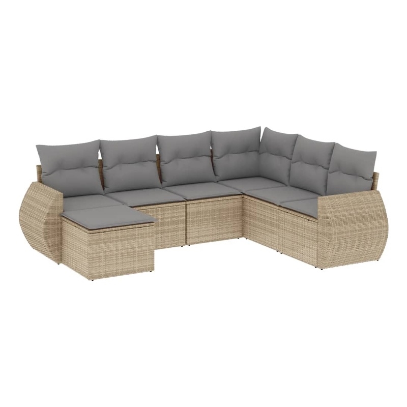 Afuera Living Contemporary 7 Piece Poly Rattan Sofa Set in Gray/Beige