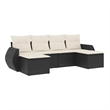 Afuera Living Contemporary Synthetic Poly Rattan 6 Piece Sofa Set in Black/Cream