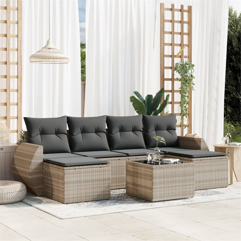 Afuera Living Contemporary 7 Piece Poly Rattan Sofa Set in Gray